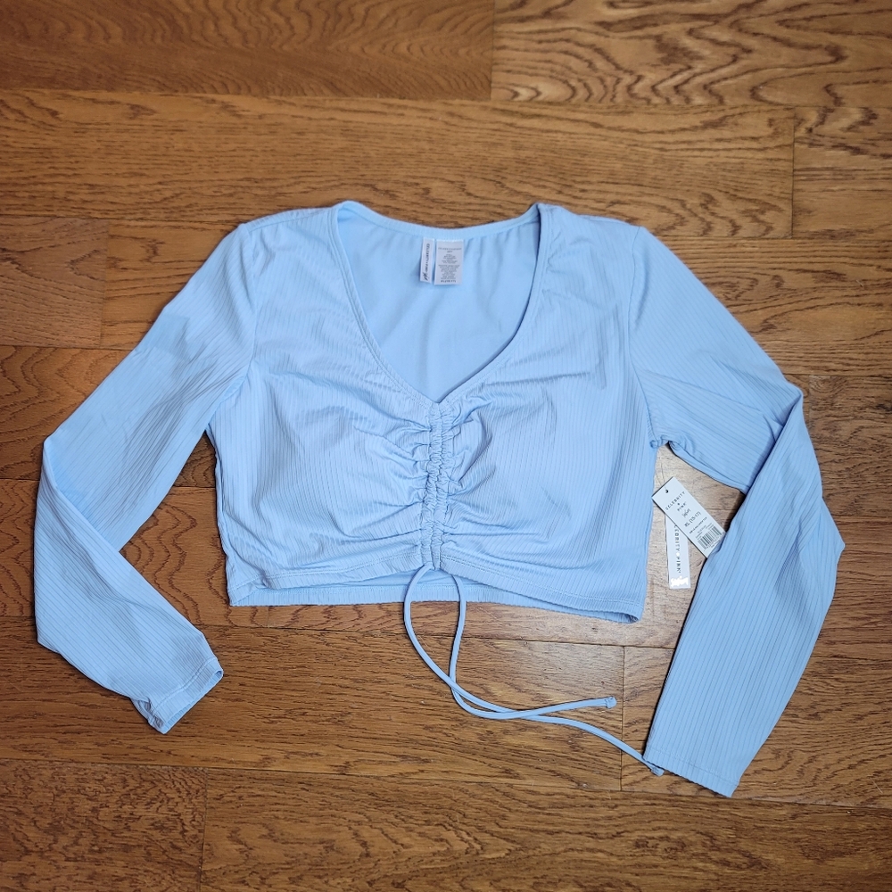Celebrity Pink V-Neck Swim Top Long Sleeve Light Blue NWT XL 15/17